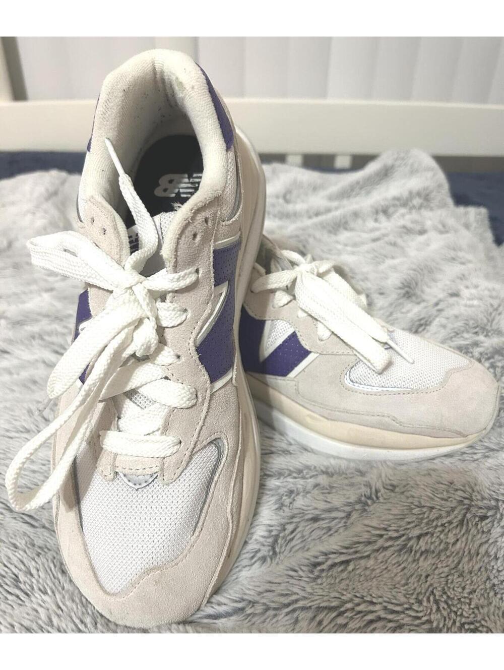 New Balance 57/40 Sneakers Size 9 White Purple Chunky Retro Trainers